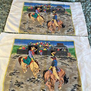 Set of 2 Vintage Western Rodeo Cowboy Pillowcases